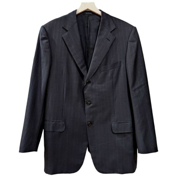 Ermenegildo Zegna x Neiman Marcus Black Wool Striped Three Button Blazer Sz 42US - Picture 1 of 10